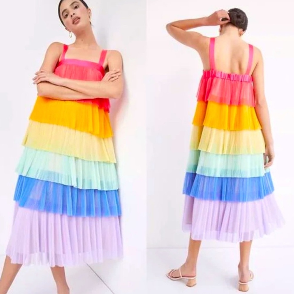 Anthropologie Hutch Rainbow Tiered Midi Dress